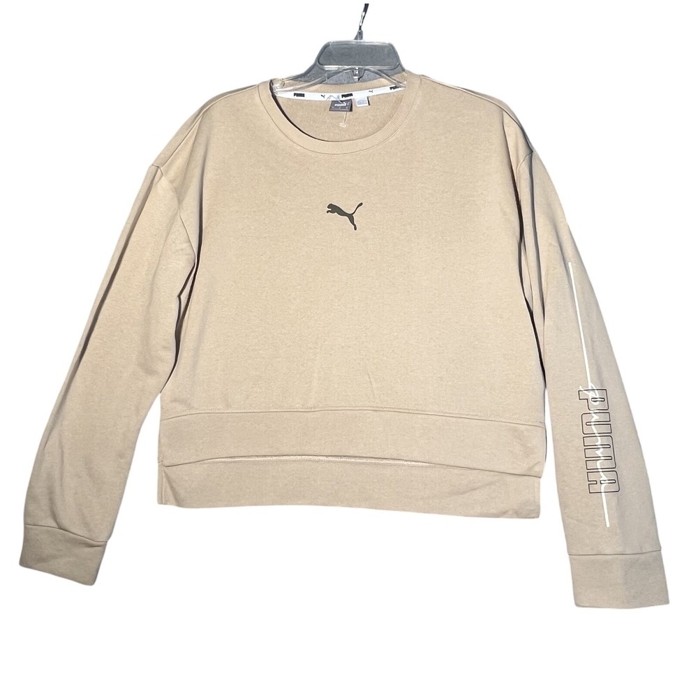PUMA Women's Size‎ M Tan Crewneck Sweatshirt Pullover Activewear Logo Cropped